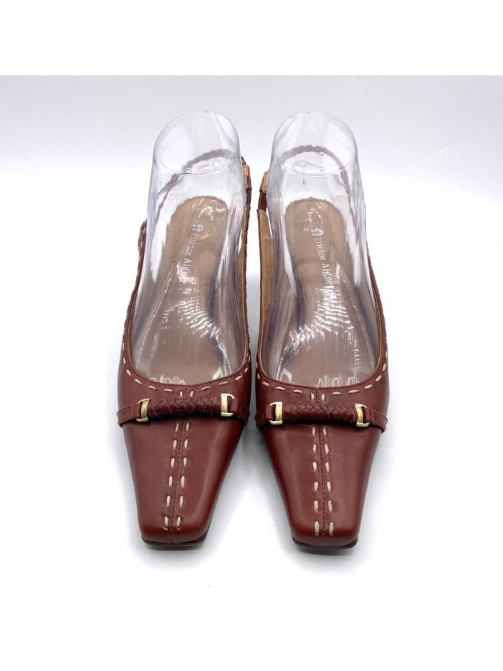 Vintage Etienne Aigner Brown Leather Sling Back Women Heels Size 7.5" - Picture 2 of 9